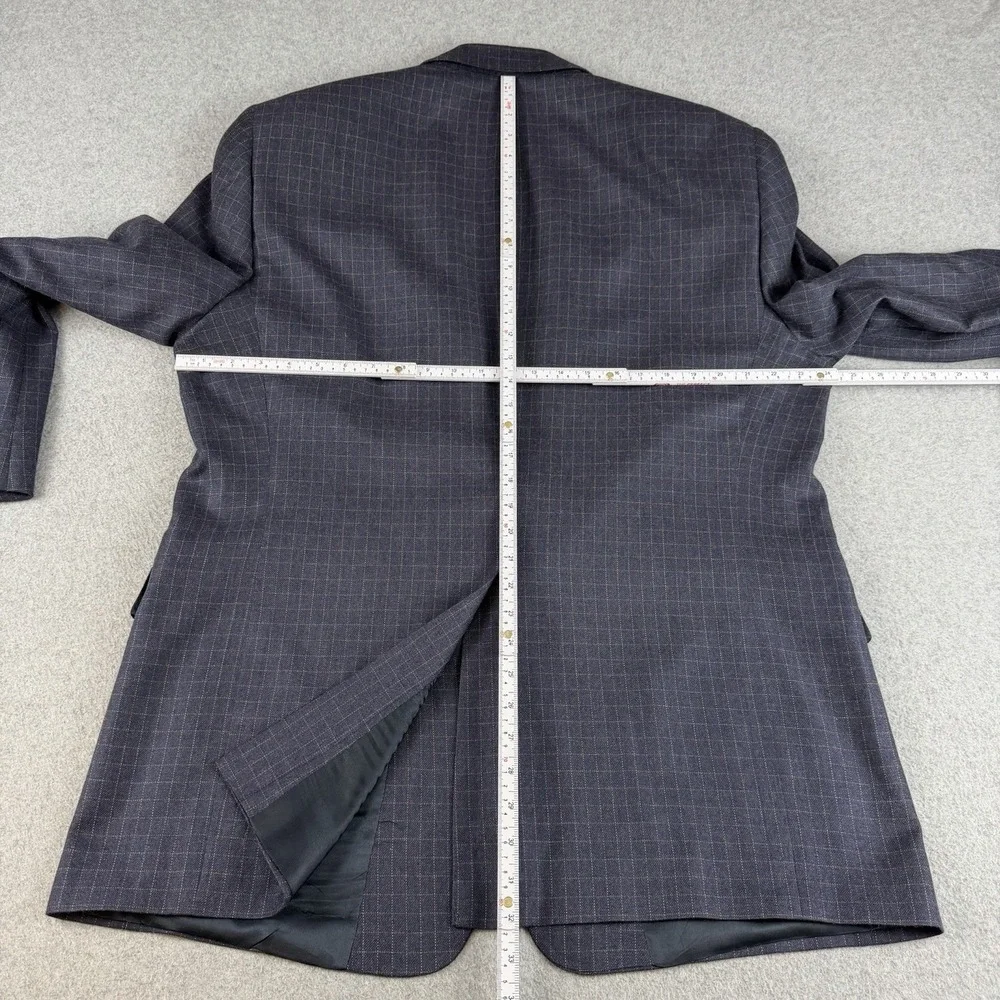 Vintage Burberry London Wool Windowpane Blazer Sport Coat 46R Mens Blue